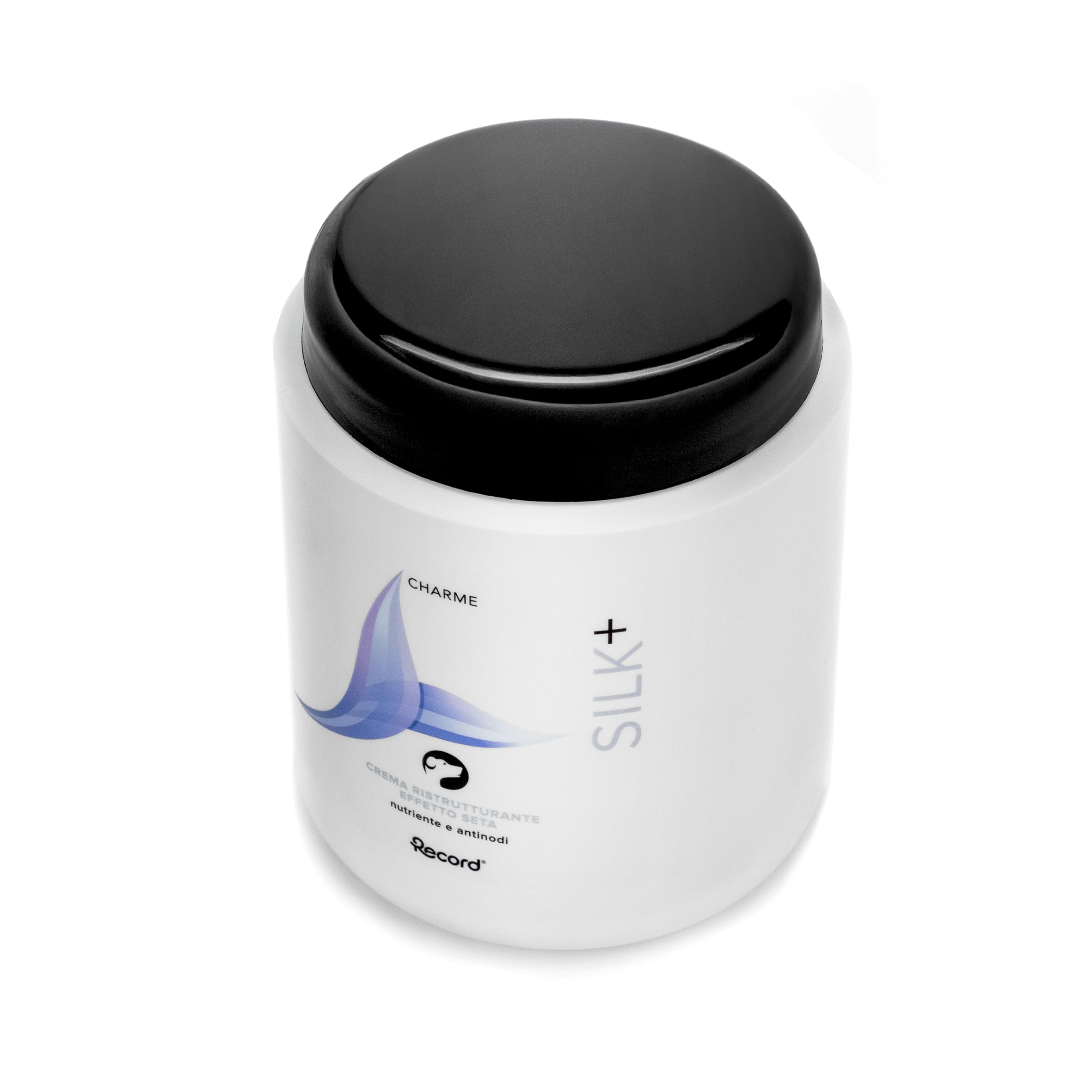 Record Charme Silk+ Crema Ristrutturante per Cani, effetto seta. Crema nutriente antinodi con Burro di Cacao e Olio di Jojoba. Protegge il pelo da smog e raggi solari, Made in Italy da 1L