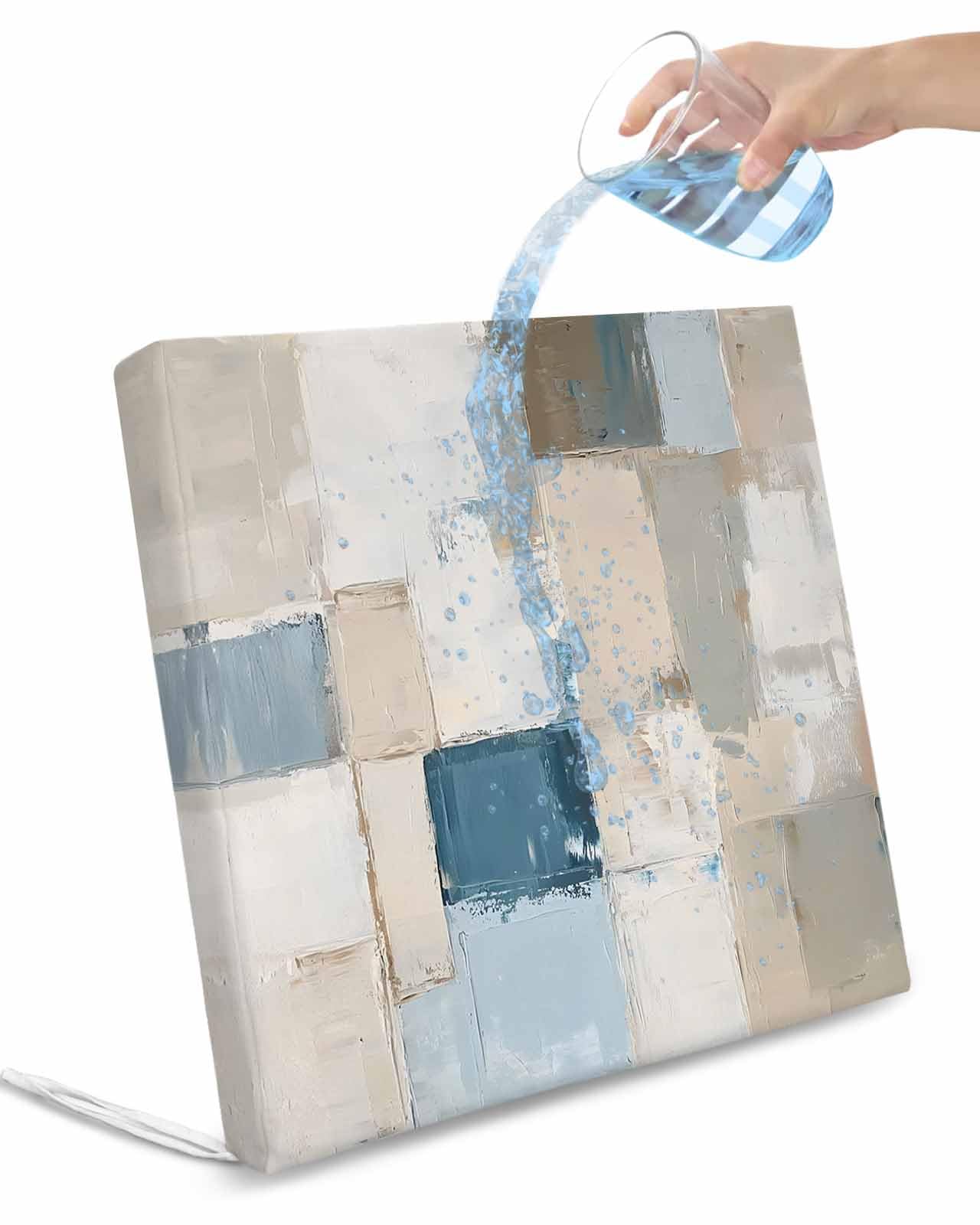 2 Pack Modern Geometric Waterproof Cushion Covers with Ties, Outdoor Patio Chaise Lounge Chair Seat Cushion Slip Covers Replacement(Only Cover) Abstract Oil Painting Blue Brown 24