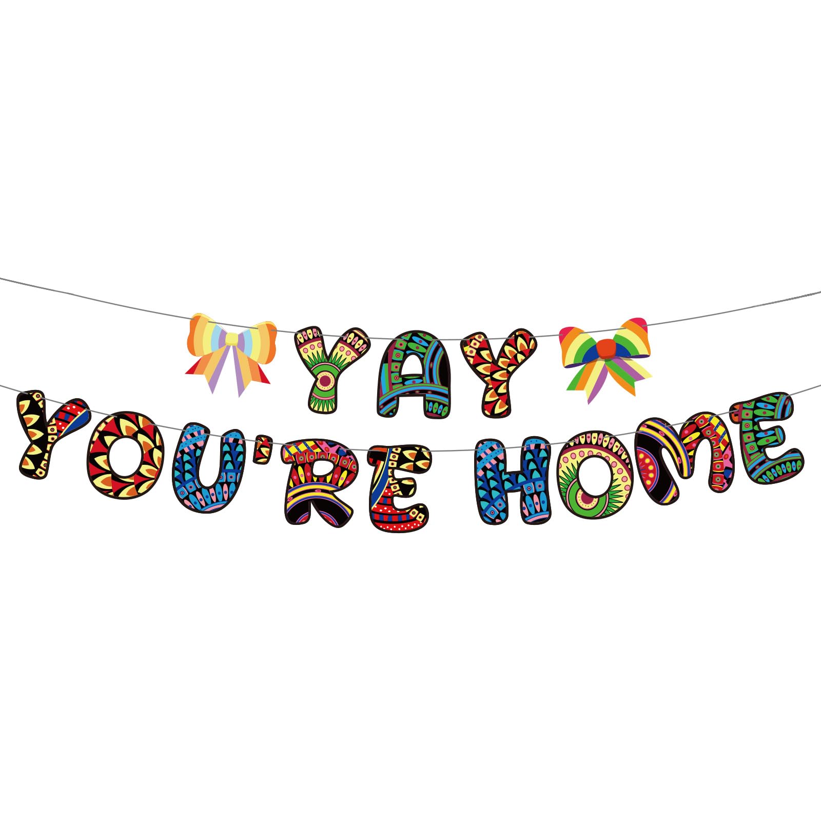 Yay! You're Home Banner, Pre-Strung Colored Bohemian Welcome Back Home Sign for Family Reunion Decorations Housewarming Party
