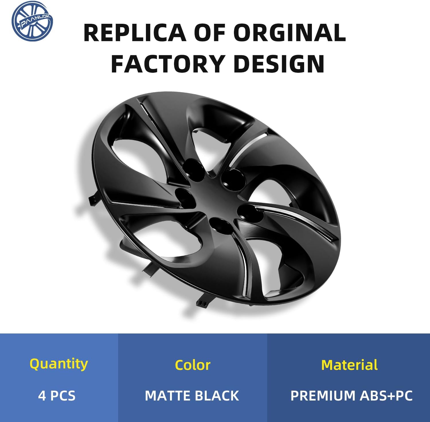 15 Inch ABS Wheel Covers for 2006-2011 & 2013-2015 Honda Civic, Bolt-On 15" Steel Wheels, OEM Replacement #44733-TR3-A00 / #44733-SNE-A00, Matte Black Hubcaps 4-Pack