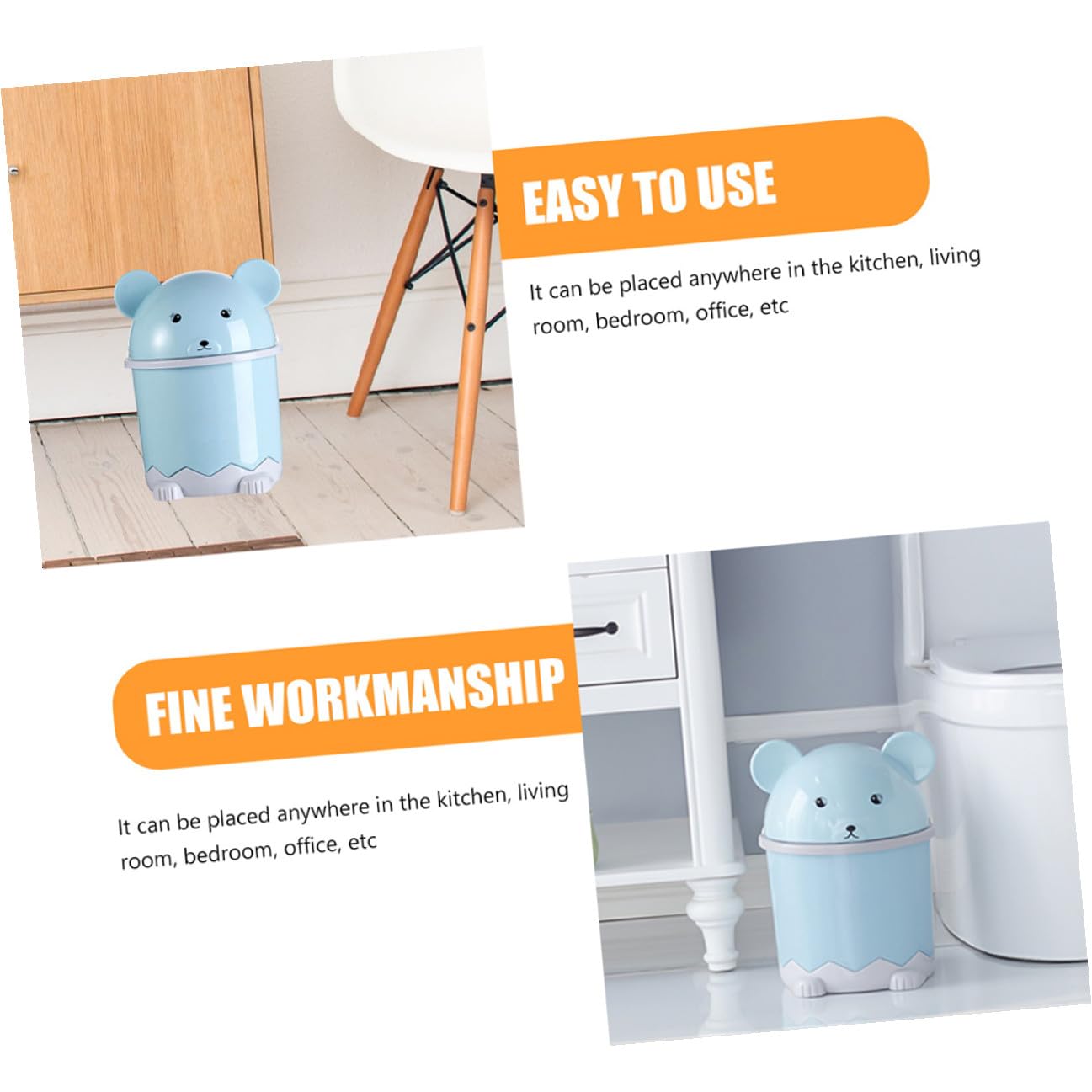 VICASKY Cartoon Animal Desktop Trash Can with Lid, Small Panda PP Bin