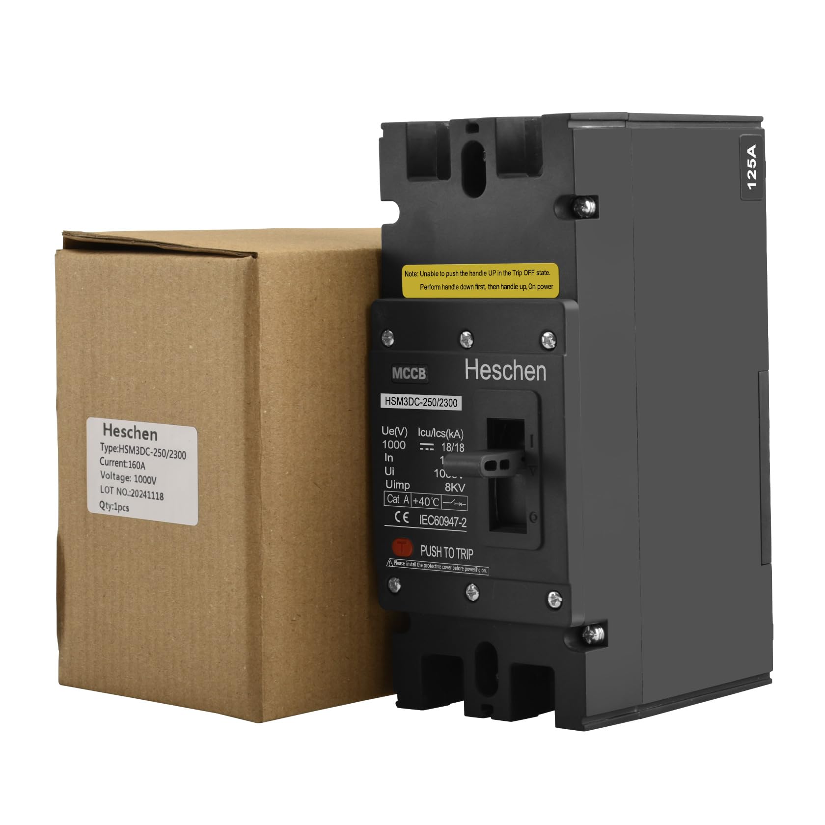 Heschen Interruttore automatico in scatola stampata CC MCCB, 2 p, CC 1000 V, interruttore automatico fotovoltaico, per pannelli solari fotovoltaici e sistemi di rete solare (160A HSM3DC-250)