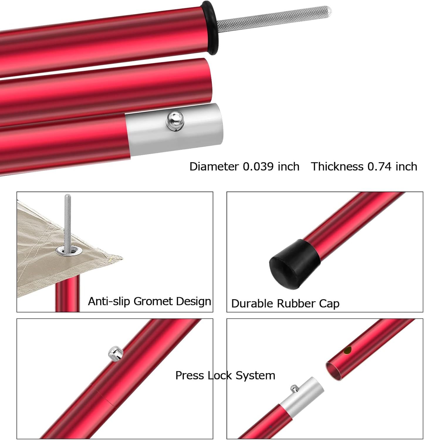 Buy Tent Poles,Tarp Poles 75 inches Aluminum,Tent Pole for Tarp,Easy