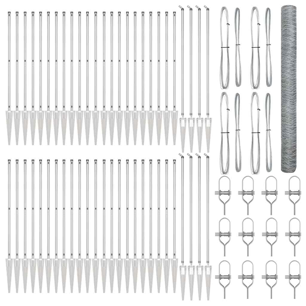 Garden Fence Post Silver 1.6m Steel 100 x 50mm Mesh Outdoor Security Fencing Set with Spike Posts for Yard Terrace Corrosion Resistant