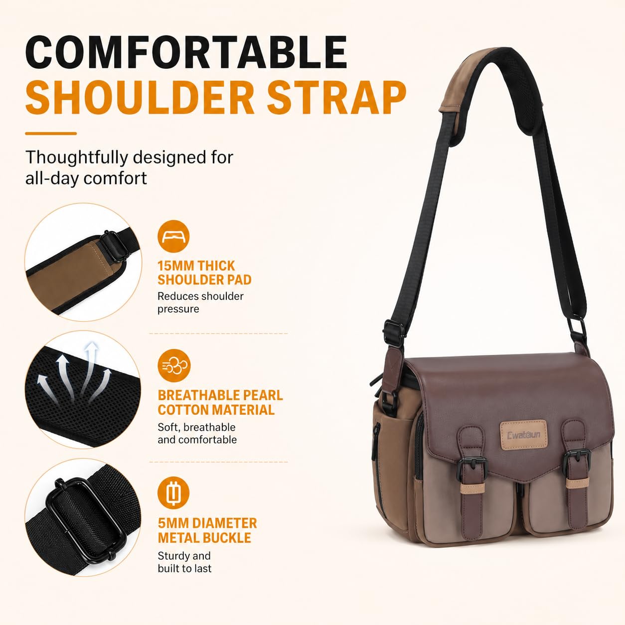 Cwatcun Borsa a tracolla per fotocamera compatta, piccola borsa a tracolla impermeabile con supporto per treppiede, borsa da viaggio per fotocamera DSLR/SLR/fotocamera mirrorless, marrone, M, Custodia