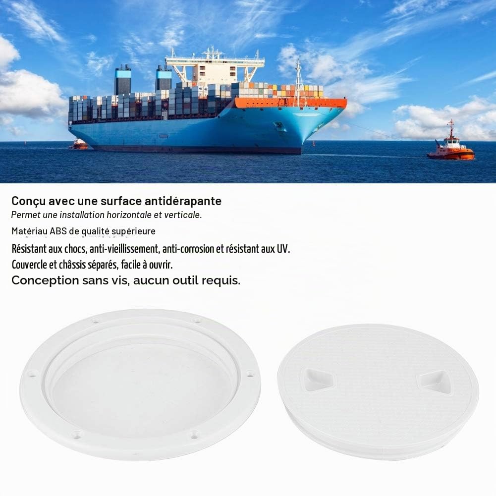 Tissting Couvercle de Trappe d'Inspection Marine, Couvercle de Pont Antidérapant Rond en ABS Blanc Facile à Ouvrir avec Joints Toriques, Diamètre 19.8 cm pour Bateau et Yacht