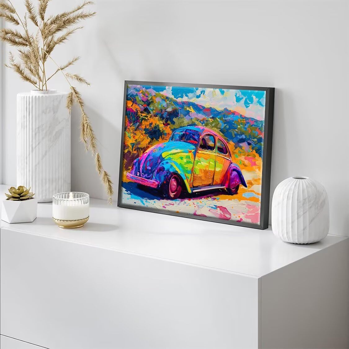 Peinture par Numéros pour Adulte, DIY Paint by Numbers Acrylique pour Enfants Débutants Facile sur Toile Kit de Peinture à l'huile sur 70x90cm, Peinture Décor de la Maison - Voitures (sans Cadre) E738