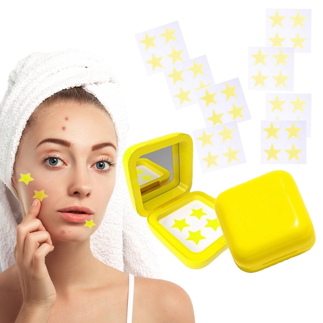 FENQURO 32 Pcs Hydro-Stars Big Yellow Hydro-Colloidal Pimple Patches, Absorb Fluids & Reduces Inflammation, Cute Star Shape