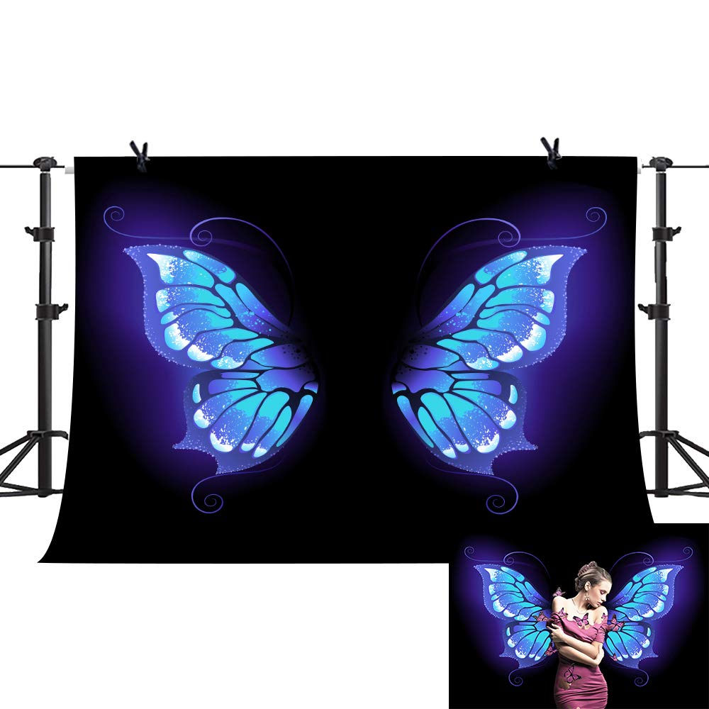 Amazon.com: PHMOJEN 8 x 5 英尺(約2.1 x 1.5 公尺)藍色蝴蝶翅膀背景,聚酯纖維令人讚嘆的人像攝影背景,派對橫幅PTBLSPH2  : 電子