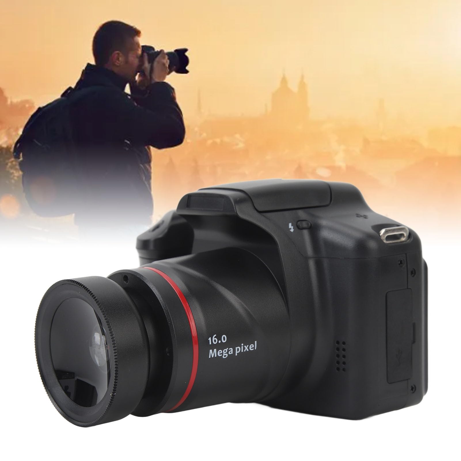 Aparat Cyfrowy, Aparat Kompaktowy FHD 1080P 16 MP, Aparat do Vlogowania Aparat Cyfrowy z 16-krotnym Zoomem Cyfrowym i Obiektywem Makro Szerokokątnym 52 Mm 0,45x, dla