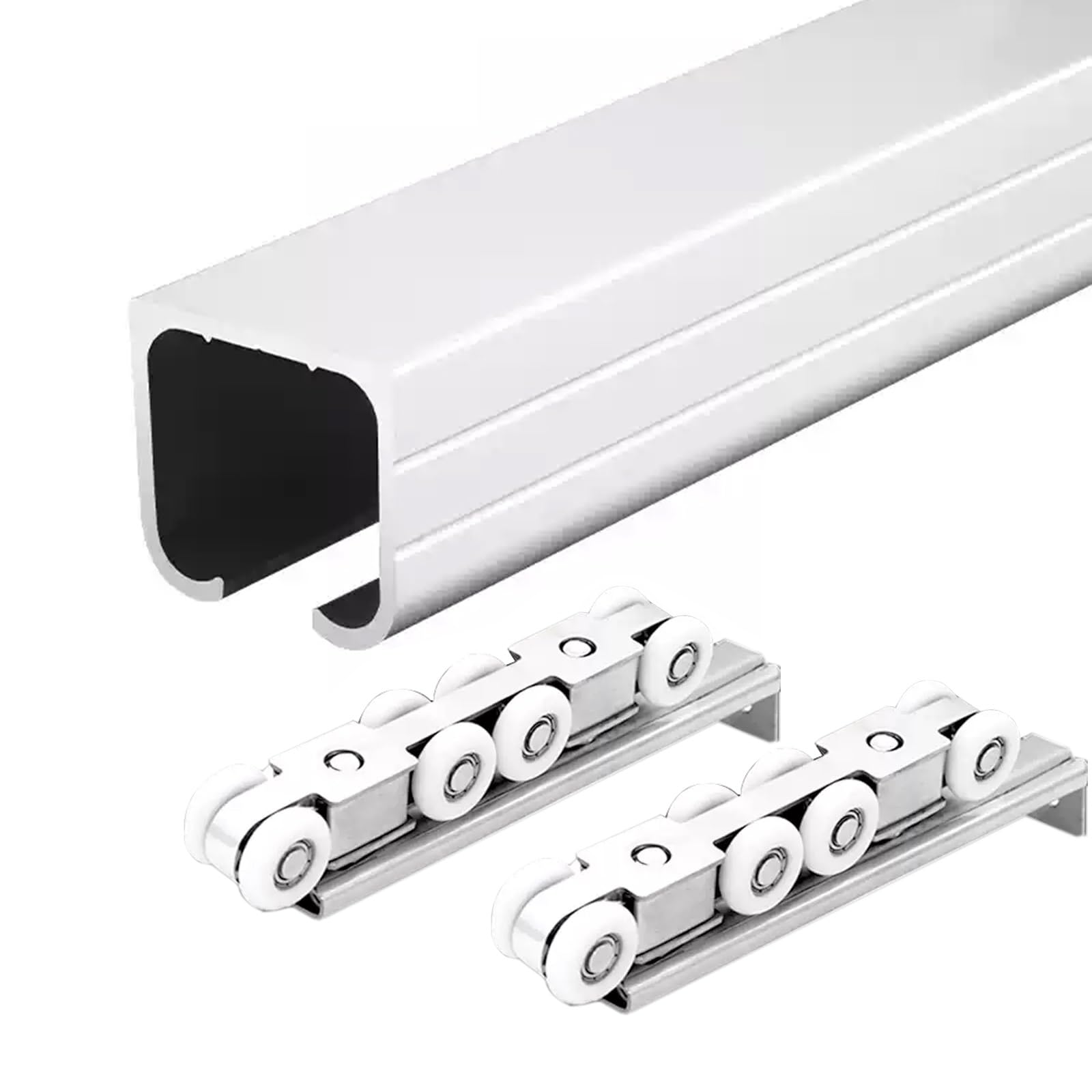 Sliding door kit track rail Pocket Door Track and Rollers, Aluminum Barn Door Hardware Kit 30ft 28ft 24ft 20ft 18ft 16ft 12ft 10ft 8ft 6ft 4ft 2ft, Heavy Duty Sliding Door Rail Set Indoor Exterior(Sil