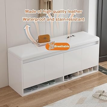Shoe Storage Bench with Flip-Top Compartment Entryway Bench with Padded Cushion, Shoe Cabinet Bench for Living Room & Bedroom(Size:60x35x50cm,Color:Cream Khaki)