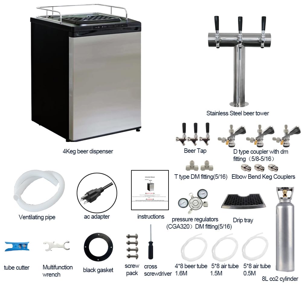 Twelvetap 4 Kegs Beer Fridge Home Brew Keg Dispenser, Stainless Steel-3 Taps on Fridge.com - View 2