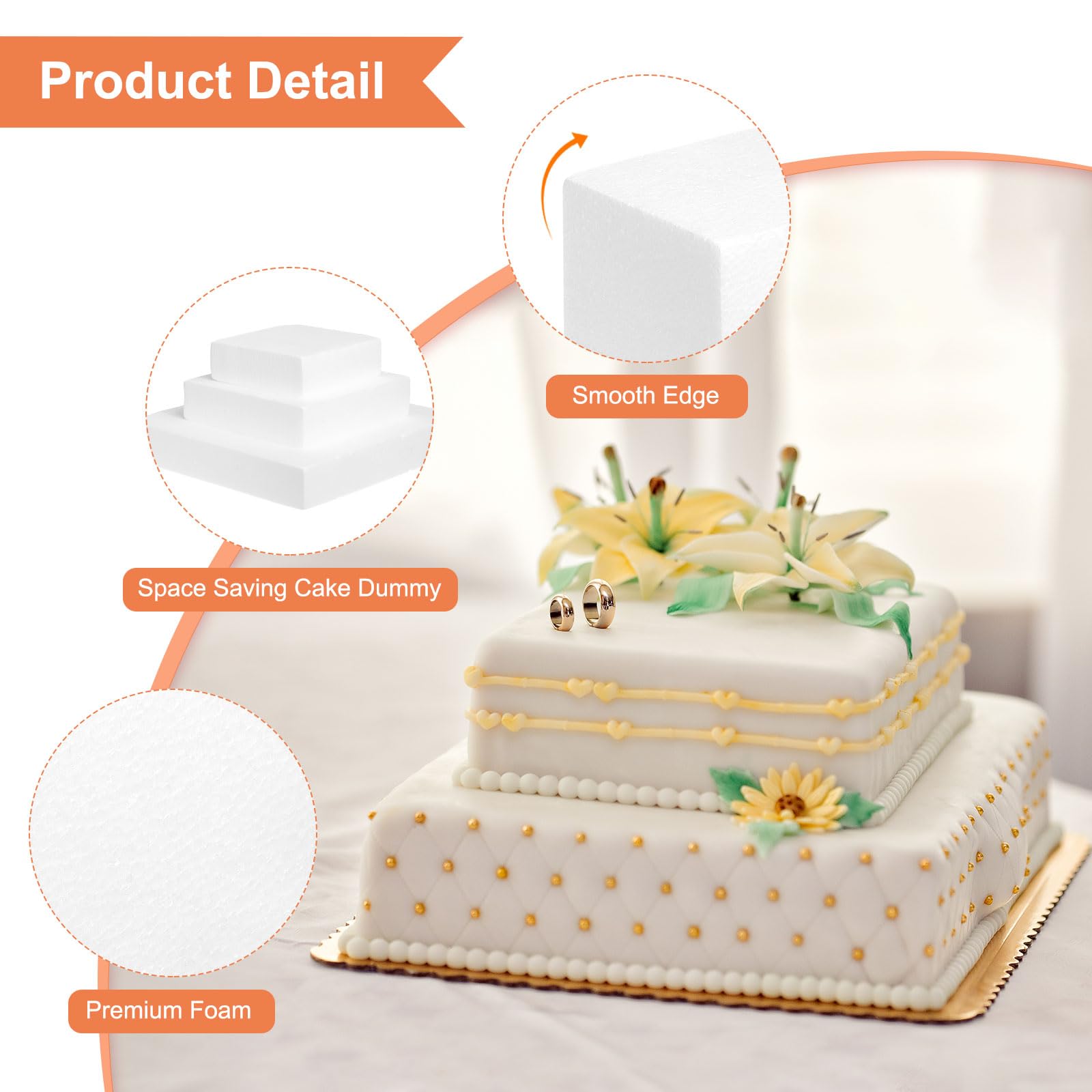 QUARKZMAN 2Pcs Maquette De Gâteau Carrée en Mousse, 16" x 16" x 2" Faux Gâteau Modèle Accessoire Photo pour Fournitures De Mariage Décoration De Gâteau d'anniversaire, Blanc