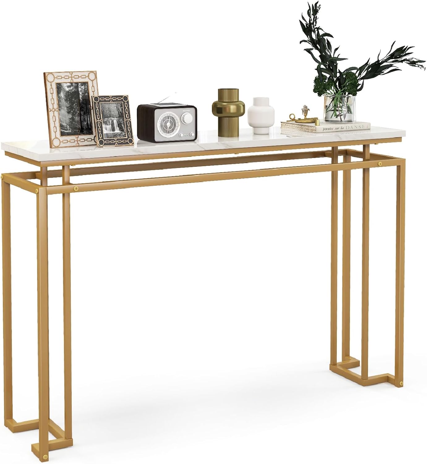 COSTWAY Console Table, 120cm Long Faux Marble Slim Entryway Table Sofa ...