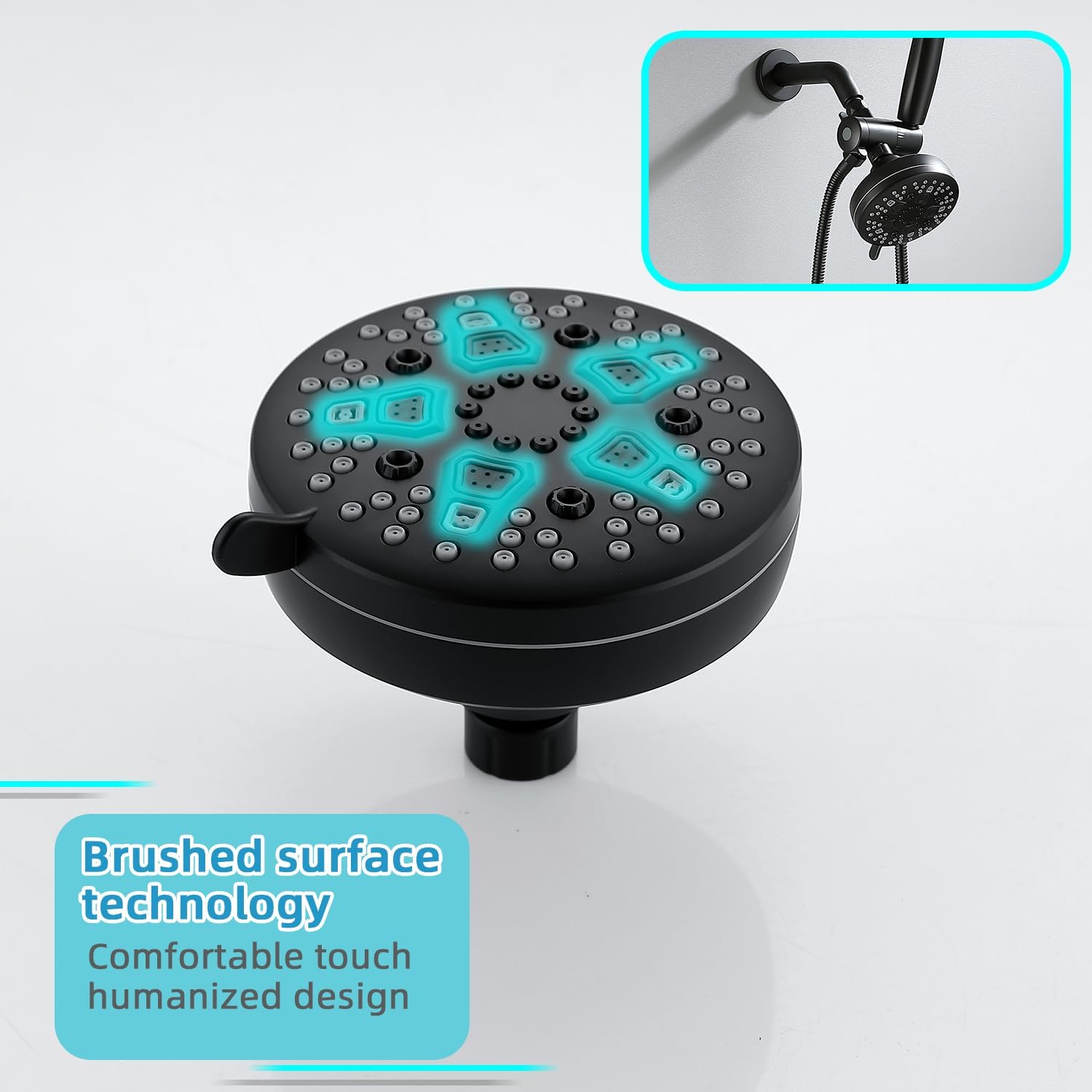 Matte Black Shower System - Dual Shower Head with Handheld Spray, High Pressure Rainfall Showerhead, Wall Mount Bathroom Fixture with Flexible Hose and 7 Spray Modes (black) image 4