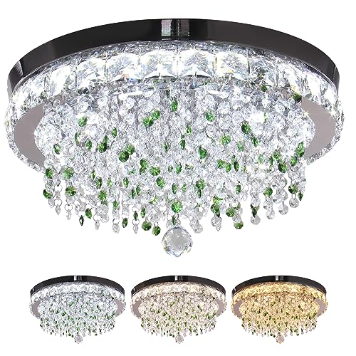 Finktonglan Kristallkrona moderna ljuskronor med gröna LED-kristaller 45 cm kristall taklampa 2 700/4 000/6 500K variabel färg ljuskronor för sovrum vardagsrum