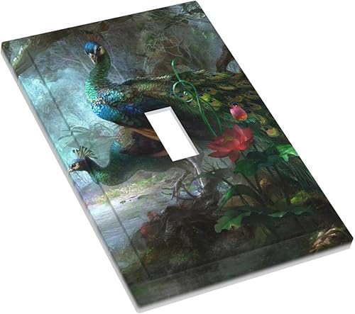 Miniatura 3 de Placa decorativa de pared de pavo real y flores de bosque verde, placa decorativa de pared de palanca única, placa frontal eléctrica para niñas,