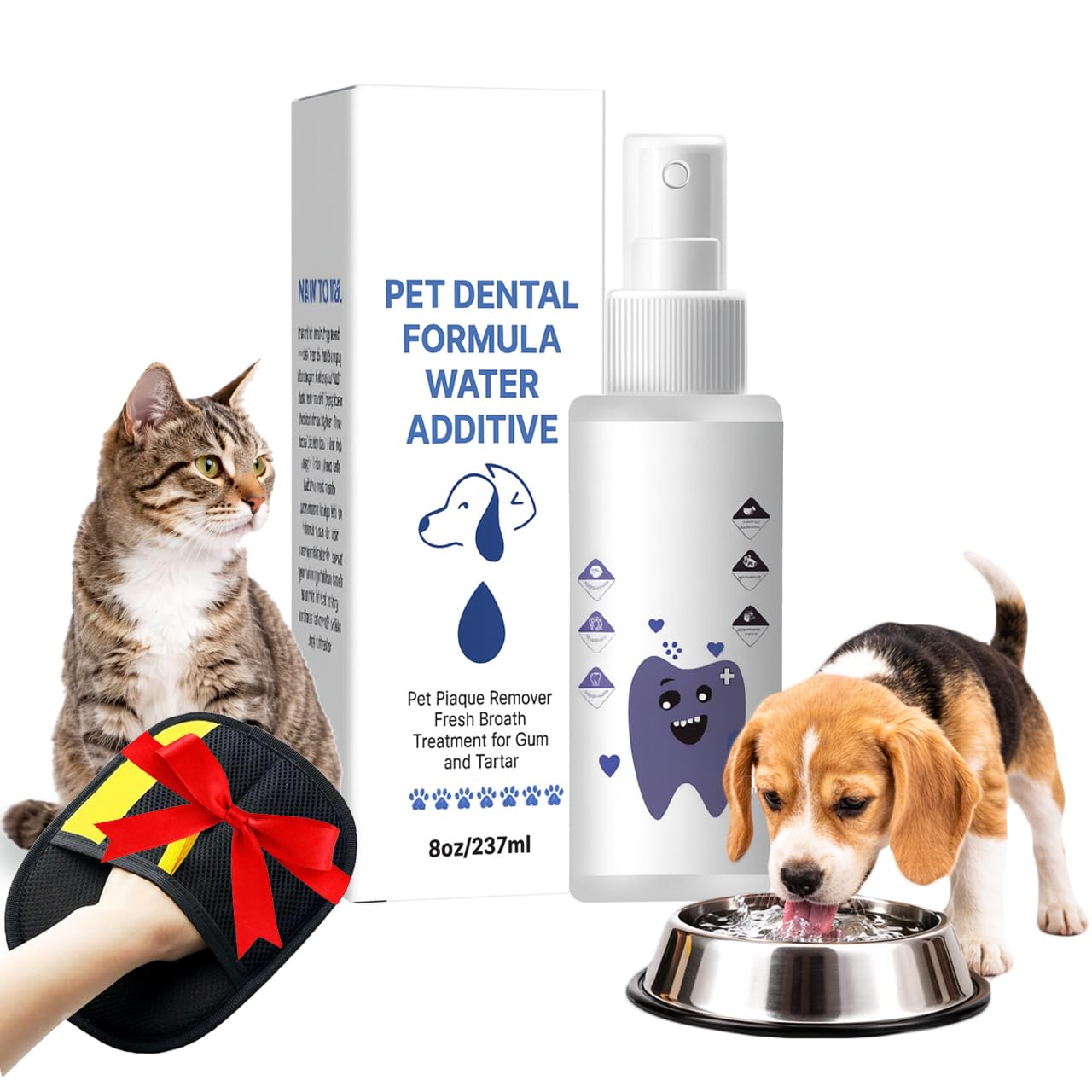 PawBright Dental+ Plus Water Additive for Dogs & Cats - Daily Oral Care to Freshen Breath, Clean Teeth & Maintain a Fresh Mouth, Odorless & Flavorless, 8oz.