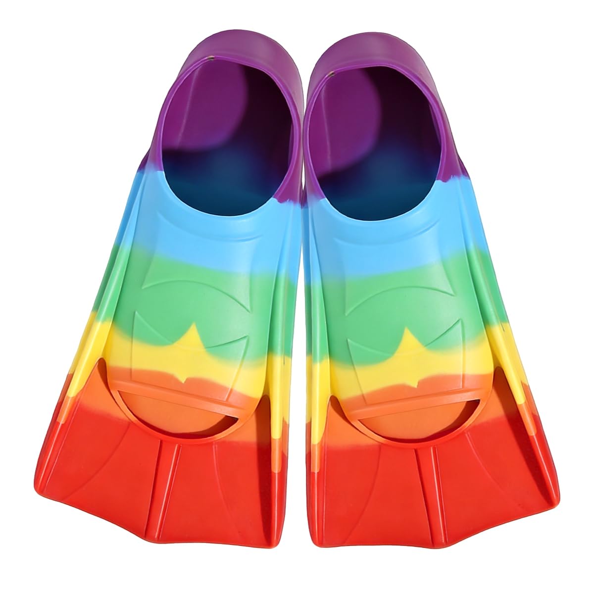 Schwimmflossen Kinder, 100% Silikon Kurzflossen, Taucherflossen Regenbogen Flossen für Training und Lap Schwimmen, Schnorchelflossen für Kinder Mädchen Jungen Anfänger