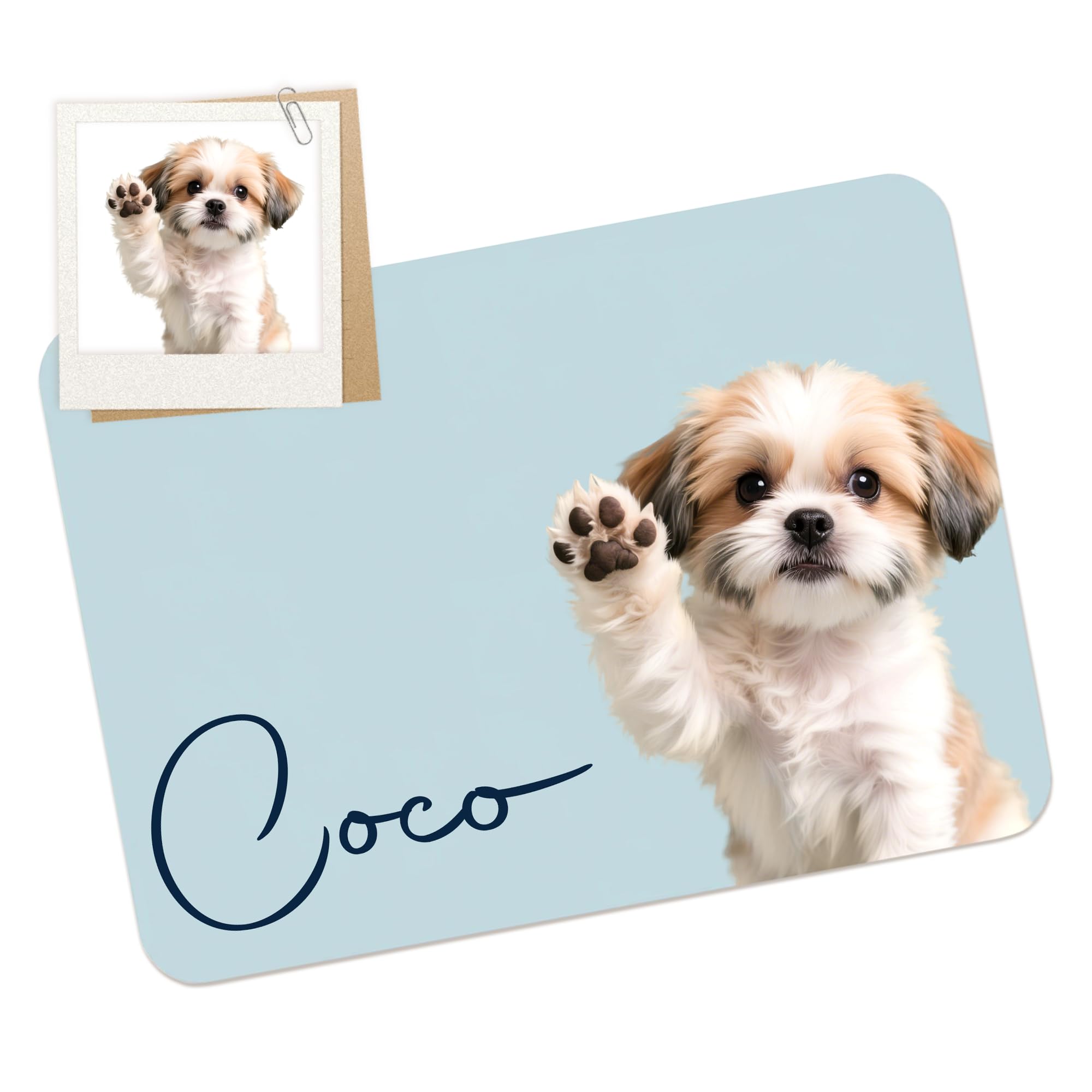 Custom Pet Food Mat with Photo & Name, Personalized Dog Cat Feeding Mats for Food Water Bowls, Absorbent Quick Dry Diatomite Mat, Non Slip Backing Pet Bowl Placemat (Rectangle)