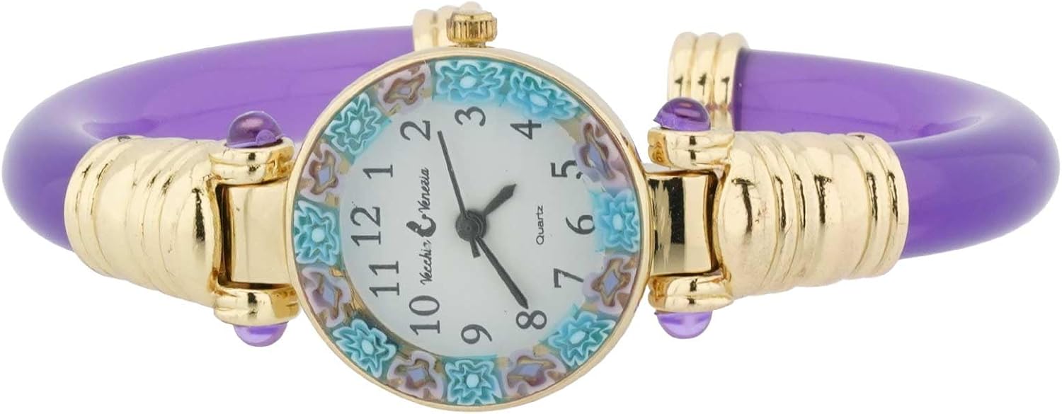 Glass Of Venice Murano Glass Millefiori Bangle Watch - Purple