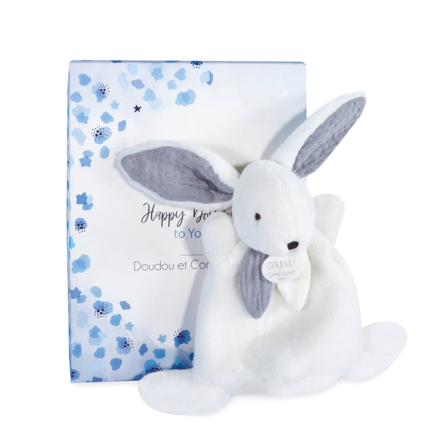 Doudou Et Compagnie Kuscheltier Hase – 21 Cm, Weiß/blau, Mit Bommel, Waschbar Bei 30°C