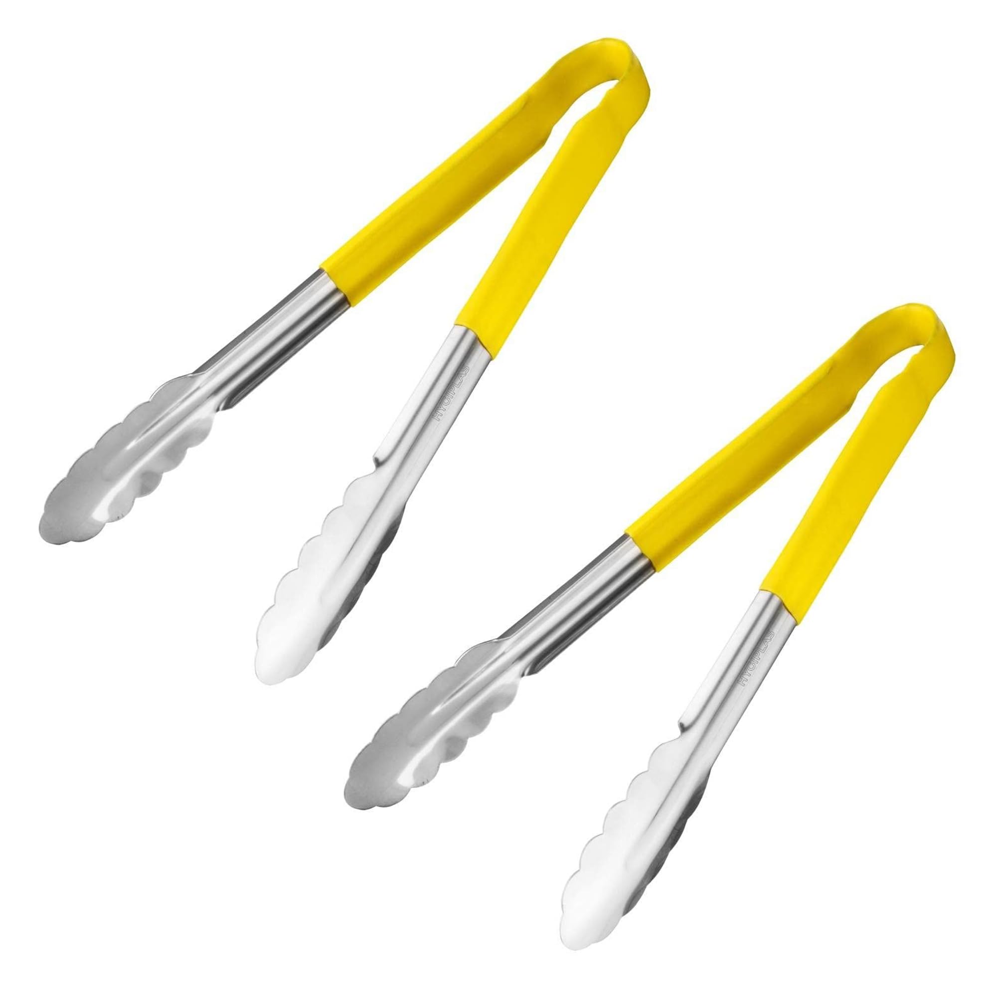 Chabrias Ltd 2-Pack 12" Utility Kitchen Tongs โ Yellow Colour-Coded Stainless Steel, Non-Slip Vinyl Grip, Dishwasher Safe Cooking & Serving Tongs (12 inch / 30 cm)
