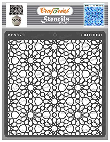 CrafTreat Wall Stencils for Painting Large Pattern - Arabic Patterns Stencils - 12x12 Inches - Reusable DIY Art and Craft Stencils - Arabic Tile Stencils - Floral Pattern Stencils