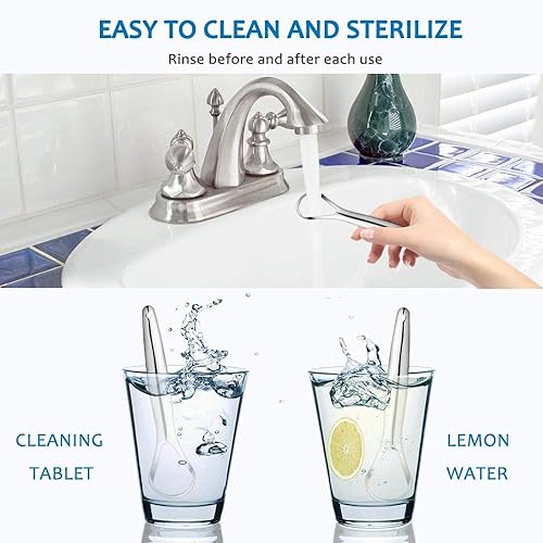 Miniatura 6 de Paquete de 2 raspadores de lengua, 100% acero inoxidable quirúrgico 304, limpiador de lengua para adultos y niños, raspadores de lengua metálicos