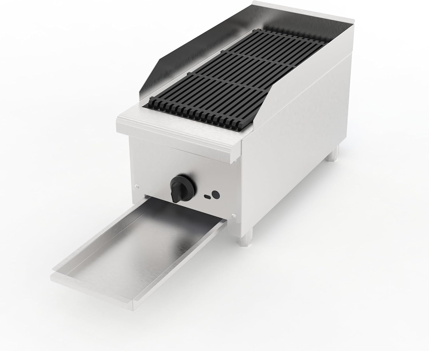 12 Inch Commercial Gas Lava Rock Charbroiler, Countertop Stainless Steel Grill with 1 Burner 28000 BTU, Natural Gas/Propane, Durable Cast Iron Grates, Restaurant BBQ Broiler