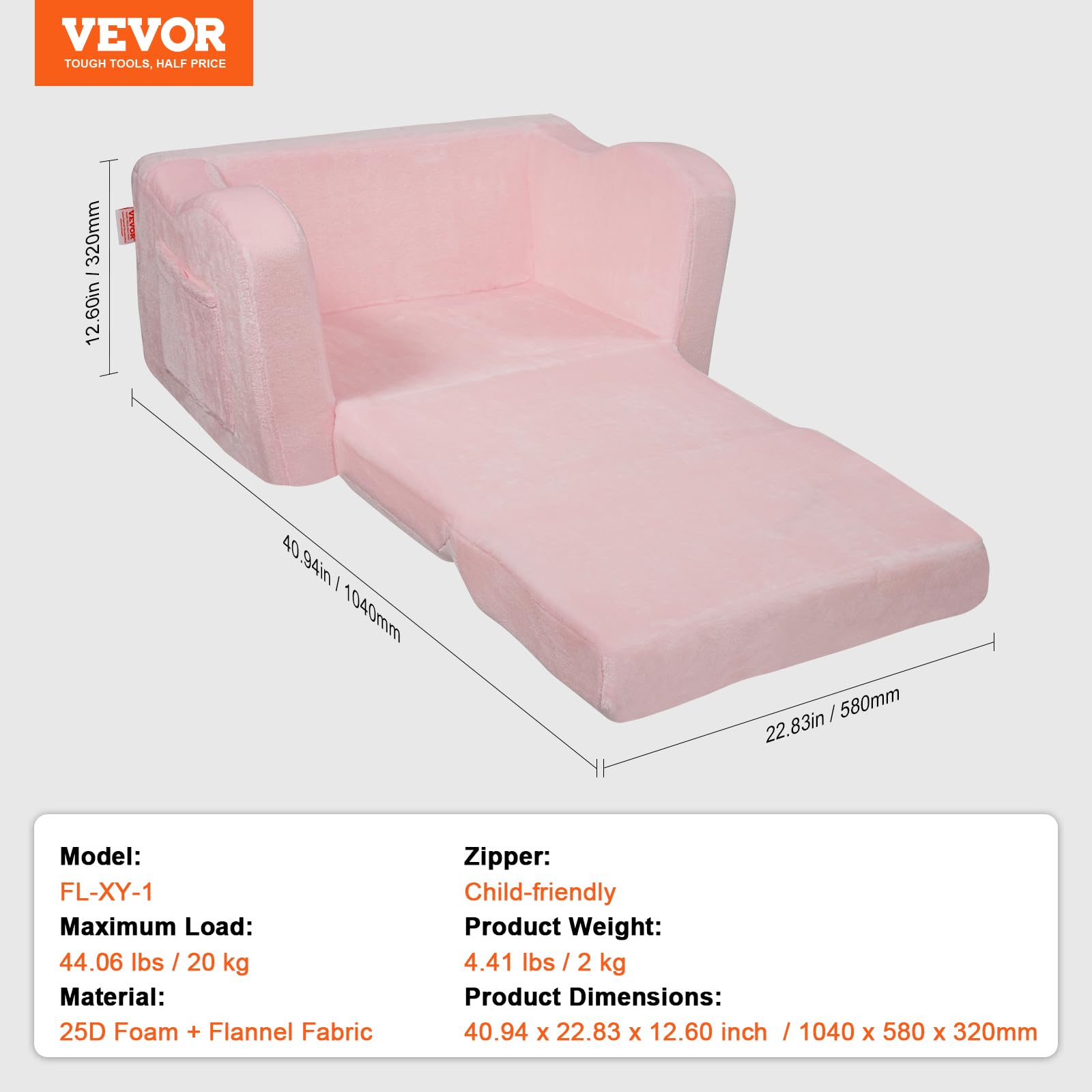 VEVOR Divano per bambini, 2 in 1, comodo divano letto pieghevole, convertibile da divano a lettino, sedia per bambini, mobili per la stanza dei giochi, per bambini e ragazze, rosa