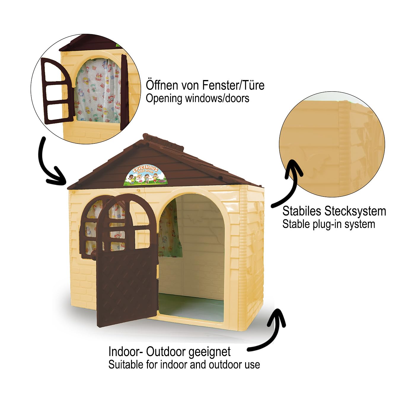 JAMARA 460499 Little Home - Casetta per giochi in plastica robusta, montaggio stabile, facile da pulire, adatta per interni ed esterni, porta/finestra, apertura