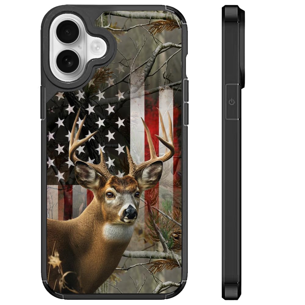 ZHUXUXITT Compatible with iPhone 16 Case,Deer Camo Flag Case for iPhone 16 Design for Men Boys Girl [Anti-Scratch] Non-Slip+Shockproof Rugged TPU