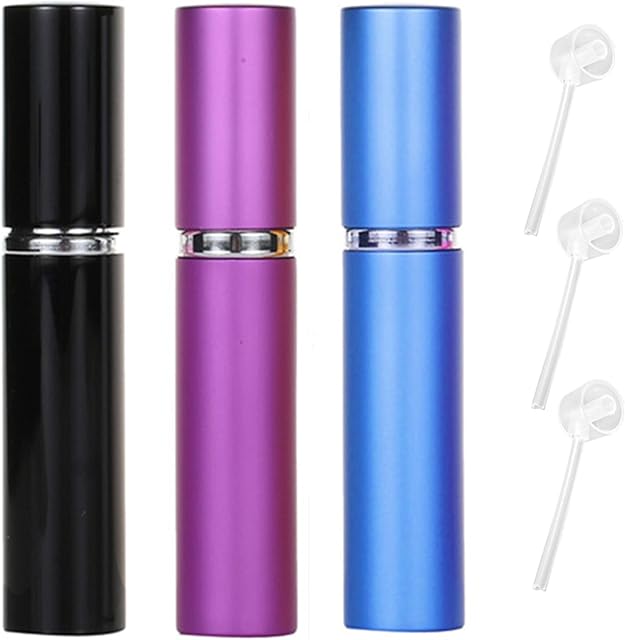 ZHIYE 5ML Perfume Atomiser Spray Bottle, 3 Pieces Refillable Refilling Travel Size Perfume Bottles in Pocket & Handbag Black & Purple & Blue