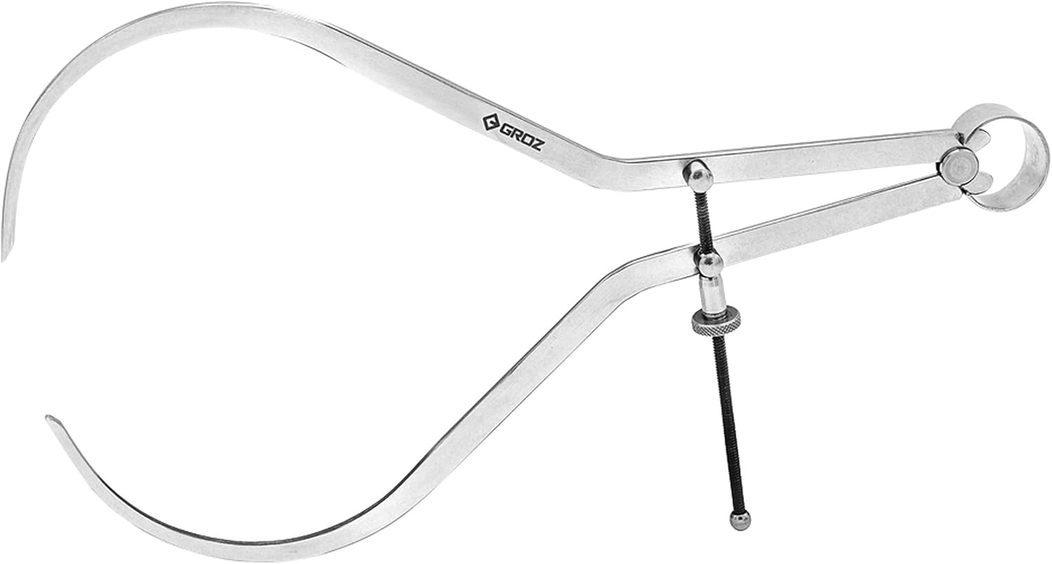 Groz 01415 12" Spring Outside Caliper, Matte Finish, with Solid Nut