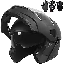 Adult Modular Motorcycle Helmets, DOT Approved Flip up Dual Visor Full Face Helmet for Men Women Moto ATV UTV Snowmobile ADV Four Wheeler Street Bike with Gloves &amp; Mask