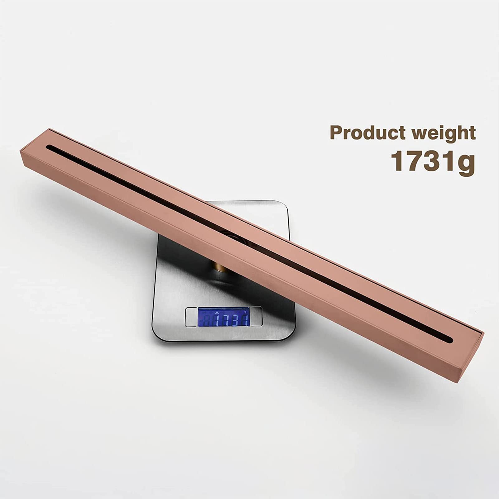 Scarico doccia lineare 60 cm, scarico doccia oro rosa con griglia rimovibile, scarico a pavimento in acciaio inossidabile con filtro per capelli, copertura scarico doccia bagno