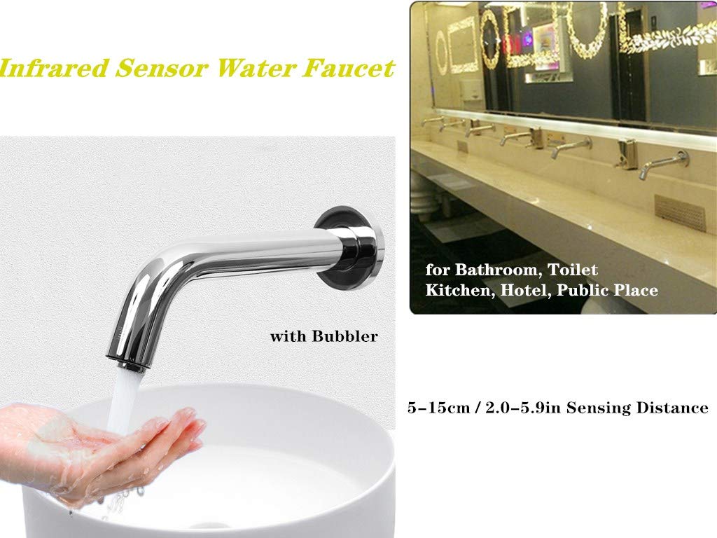 Rubinetto per acqua con sensore di induzione a infrarossi da parete 2.0-5.9 pollici, rubinetto per lavabo da cucina in acciaio inossidabile caldo e freddo commerciale, per bagno, WC, hotel