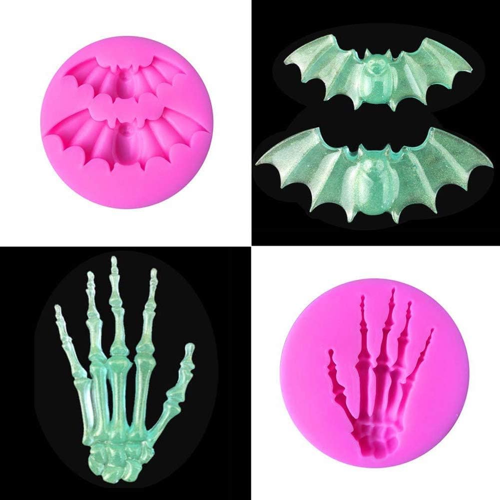 6 moldes de silicona para fondant de pastel de chocolate, bruja, fantasma, cráneo, murciélago, calabaza, bandejas de dulces de hielo para galletas, moldes para hornear, magdalenas, gelatina, azúcar,