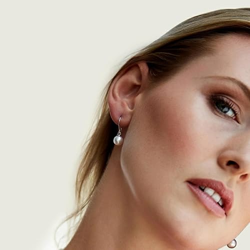 Miniatura 3 de THE PEARL SOURCE Aretes Linda de oro de 14 quilates con perlas cultivadas de agua dulce blancas auténticas de calidad AAAA para mujer, Perla, Perla