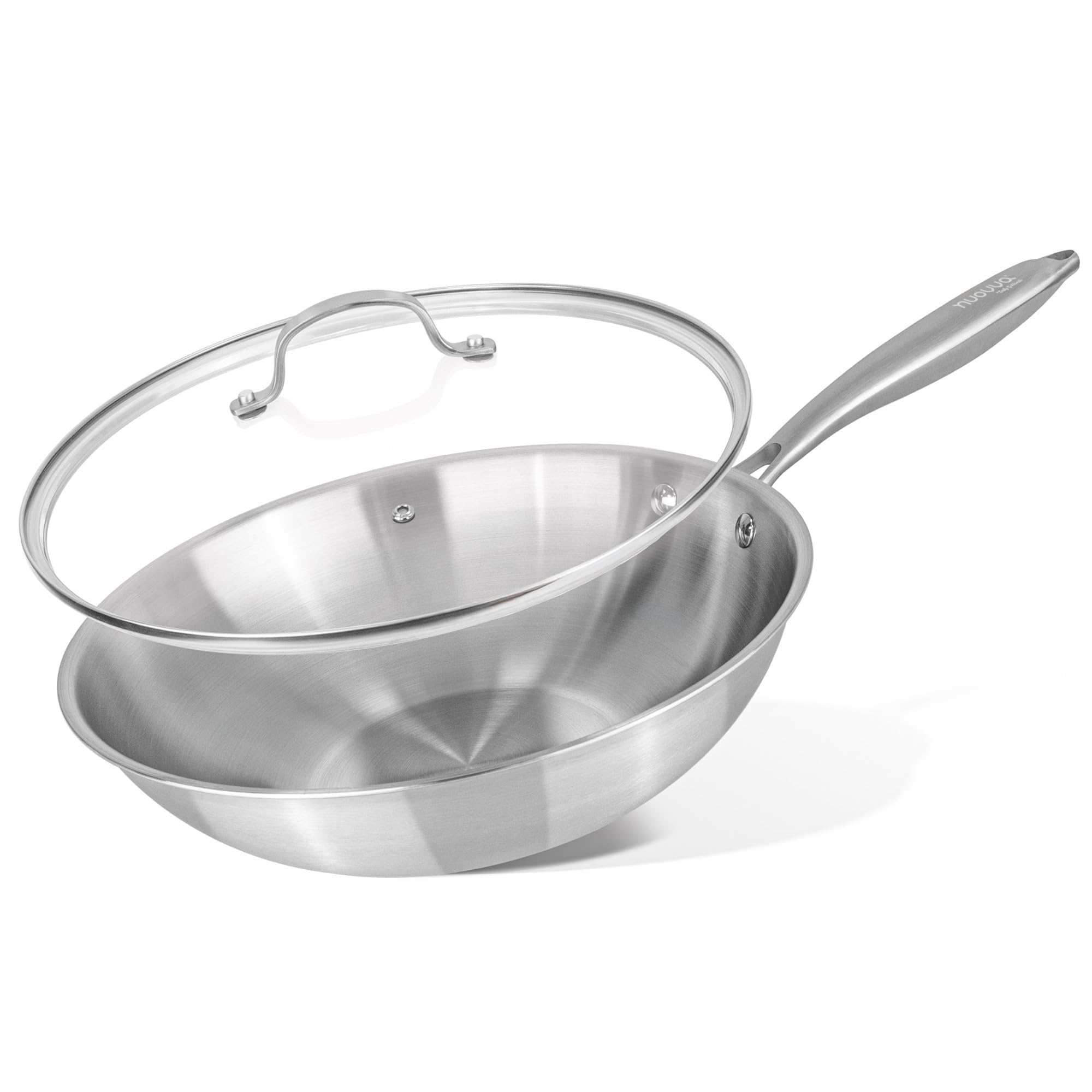 Juego de ollas y sartenes de acero inoxidable – Sartén wok de 28 cm – Utensilios de cocina de inducción – Apto para horno