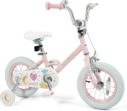 COSTWAY Kids Bike for Girls Boys Age 3-8 Years, 12 14 16 18 Inch Girls Bike, Children Bicycle with Removable Training Wheels, Coaster Brake, Height Adjustable Handlebar and Seat, Pink/Purple