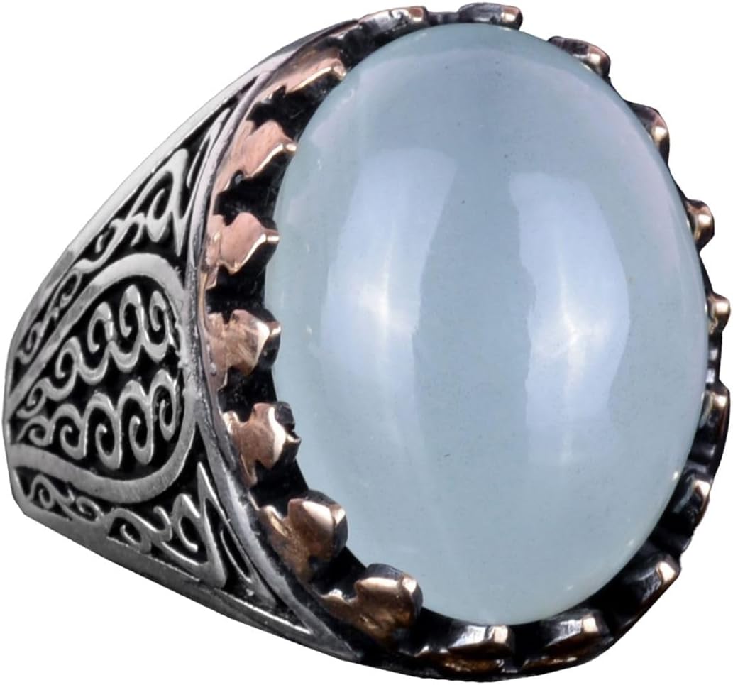 Exclusive Collection: 925K Solid Sterling Silver Men's Ring with Natural Gemstones - Unique Handcrafted Elegance