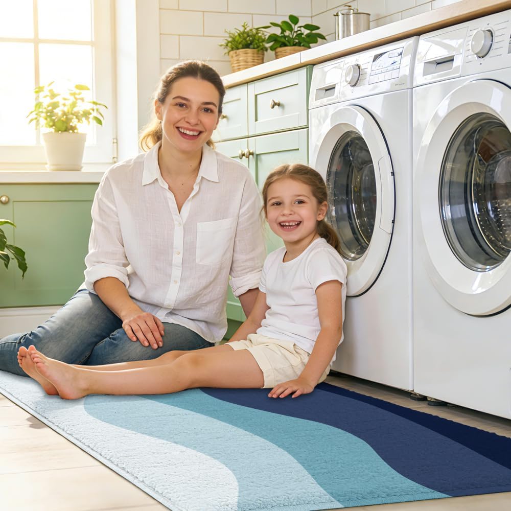 Kitchen Rug Runner Rugs Washable Non Slip Comfort Room Laundry Carpet for Sink, Laundry, Office, Bath, Living Room, Navy 20x47 Inch