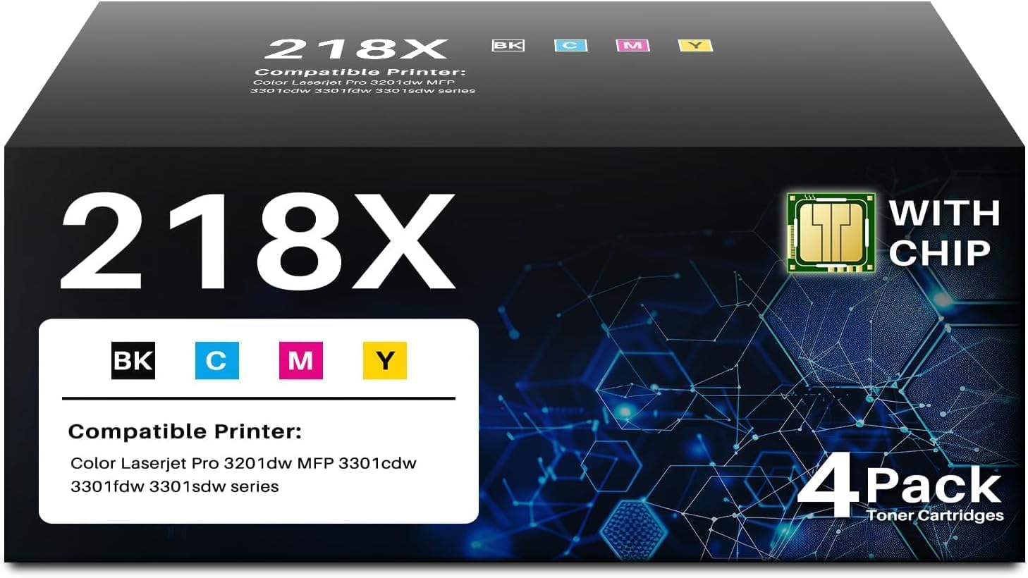218X Toner Cartridges 4-Pack High Yield (with Chip) 3201dw MFP 3301fdw Toner Compatible for HP 218X W2180X Work for Color LaserJet Pro 3201dw MFP 3301 Series 3301sdw 3301cdw Printer Ink W2180X W2180A