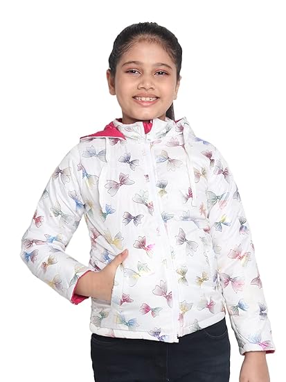 REHO Full Sleeve Butterfly Print Reversible Girls Casual Jacket