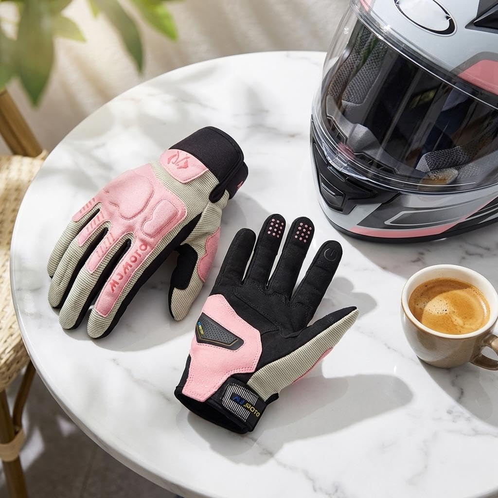 Gants de moto d'été respirants roses pour femme, gants de moto antidérapants pour écran tactile, VTT, VTT, course sur route
