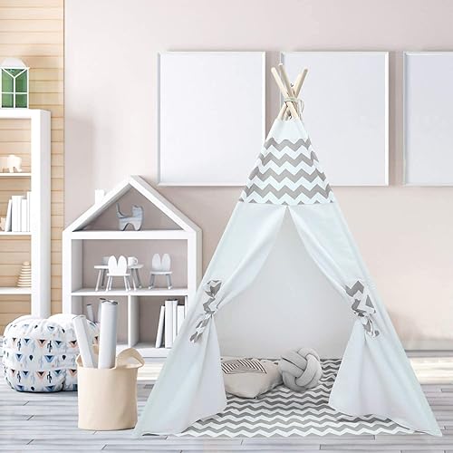 Miniatura 10 de Tienda de campaña tipi para niños, tipi, tienda de campaña con alfombrilla para niños para interiores y exteriores, tienda de campaña india de lona