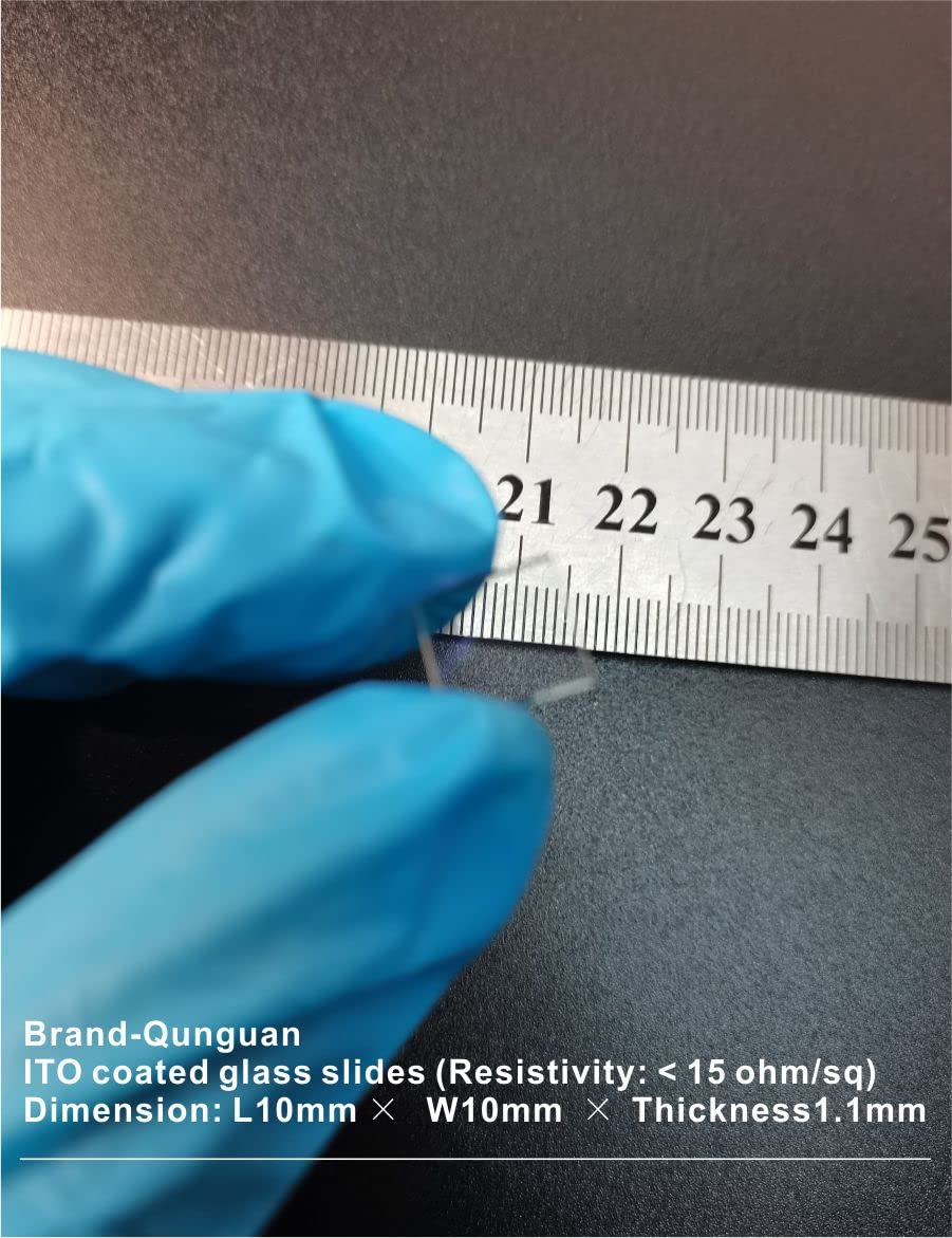 ITO Coated Conductive Glass Transparent Indium tin Oxide Conductor Material 10×10×1.1mm Surface Resistance: <15ohm/sq for Lab R&D Use (168 Slides)
